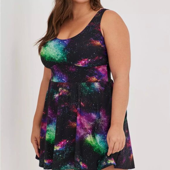 Torrid Swimsuit Swim Dress 1 One Piece Brief Galaxy Stars Black Plus Size 1X - Picture 7 of 11